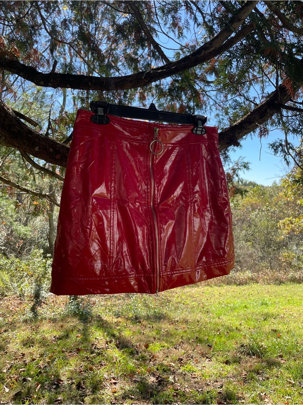 Forever 21 Shiny Red Faux Leather Zip Mini Skirt